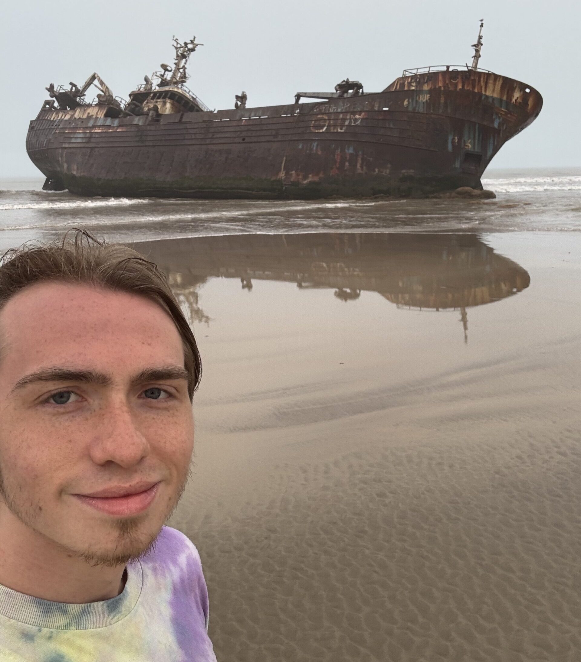 Spiro Stakauskas at the shipwreck in Laayoune